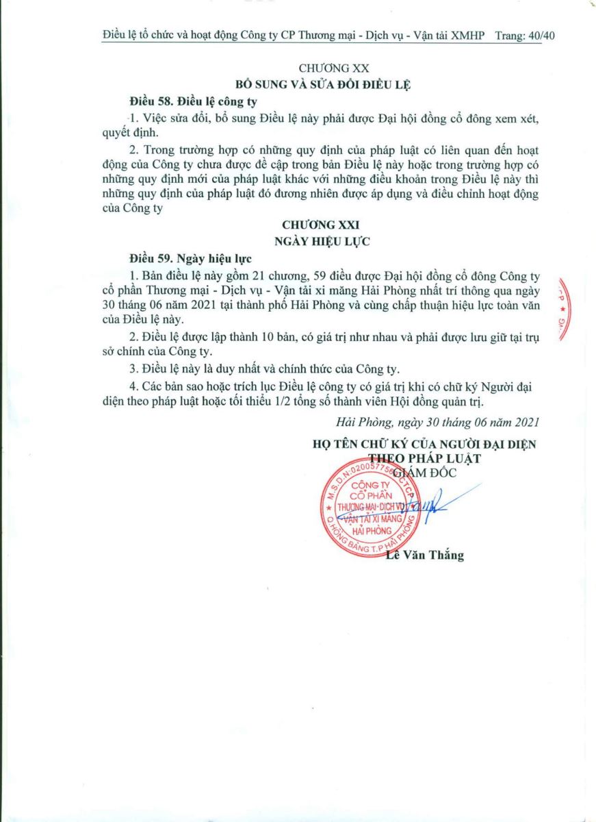 Điều lệ tổ chức và hoạt động Công ty