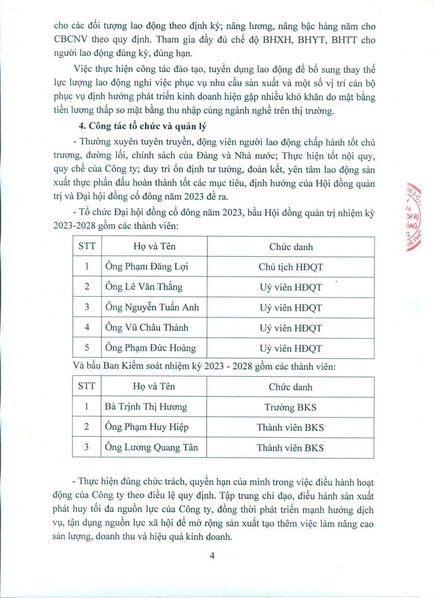 Dự thảo báo cáo kết quả thực hiện SXKD năm 2023 và kế hoạch SXKD năm 2024